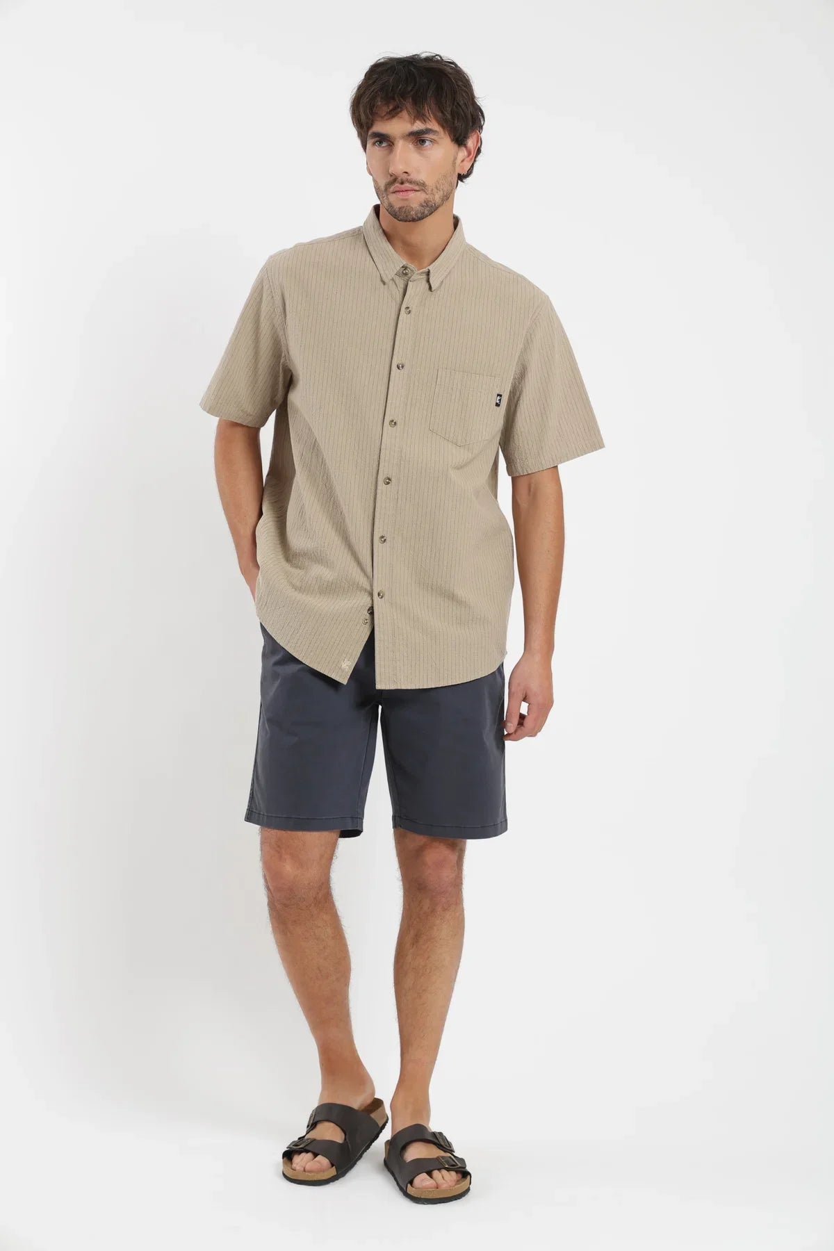 Camisa manga corta Texture beige lineas Froens