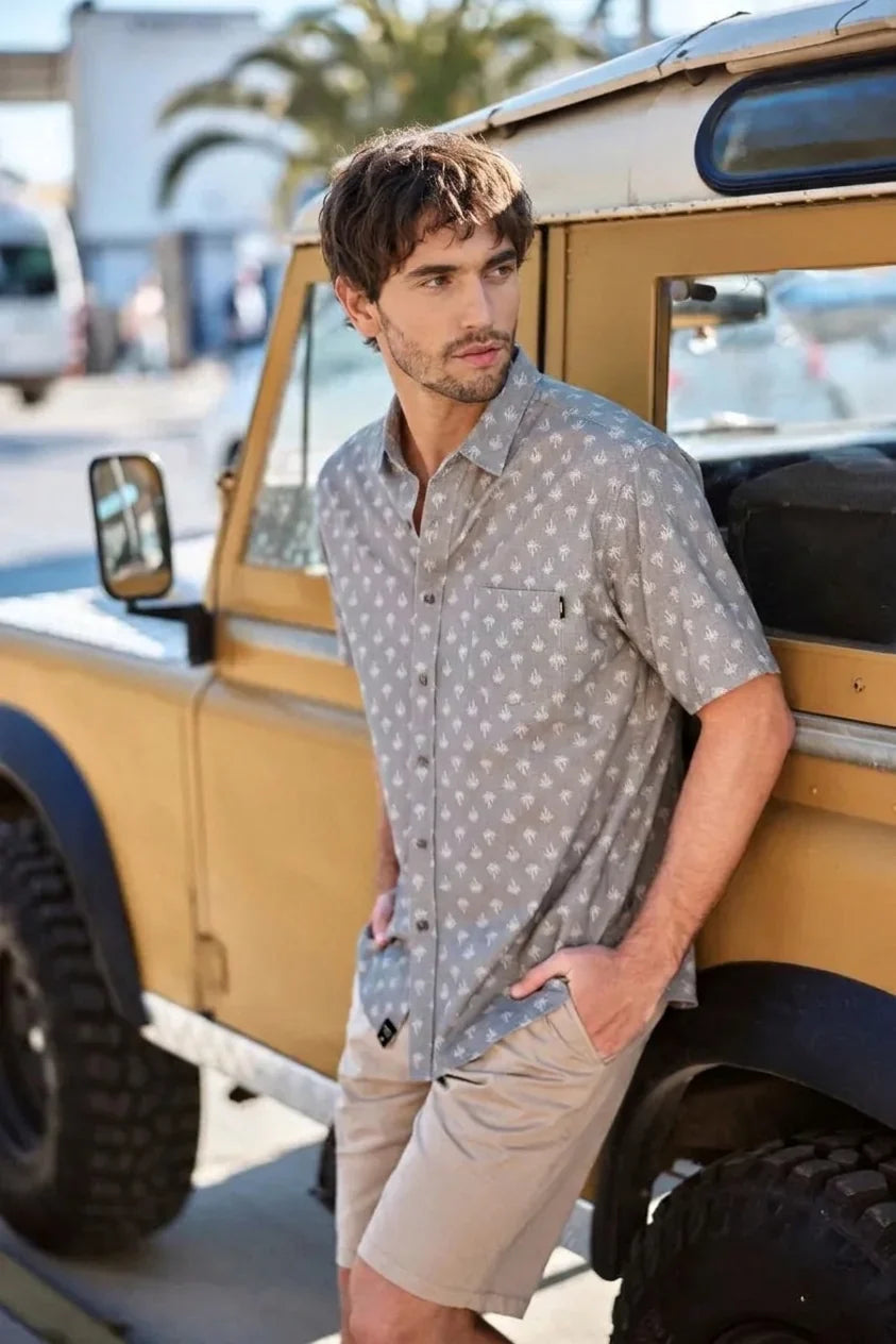 Camisa manga corta texture Palmeras olivo Froens