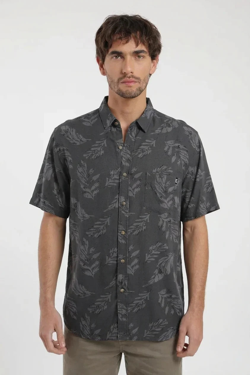 Camisa manga corta Trazo Hojas grafito -Viscosa Froens