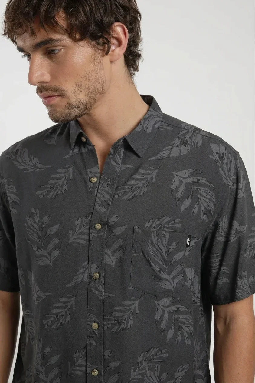 Camisa manga corta Trazo Hojas grafito -Viscosa Froens