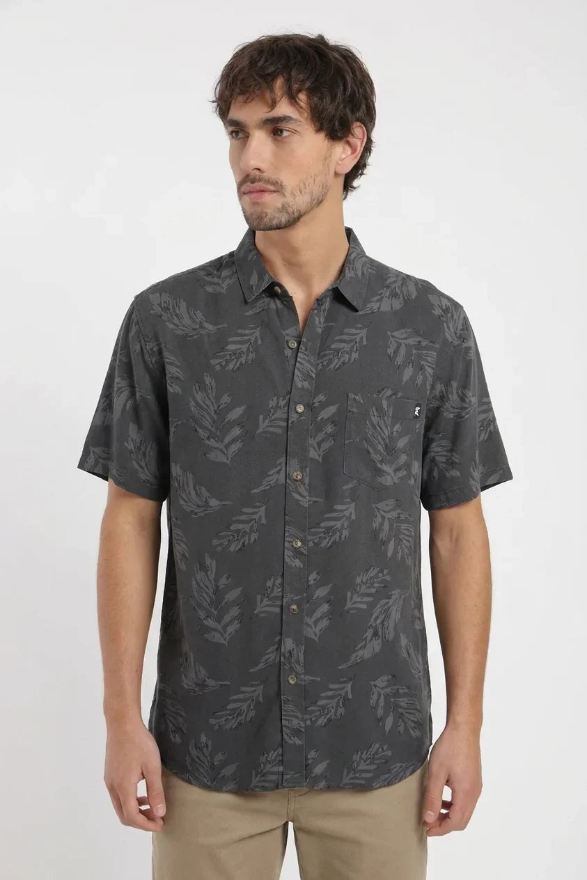 Camisa manga corta Trazo Hojas grafito -Viscosa Froens