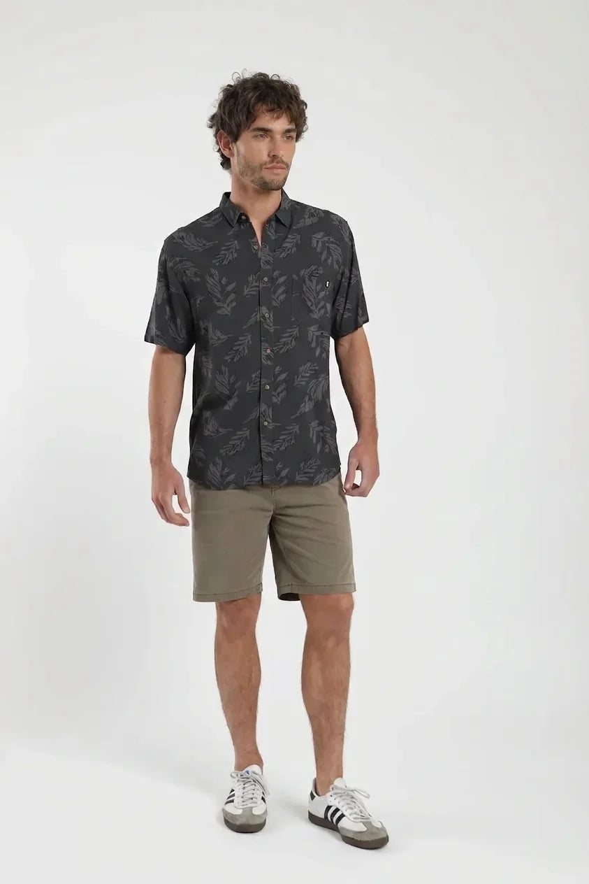 Camisa manga corta Trazo Hojas grafito -Viscosa Froens