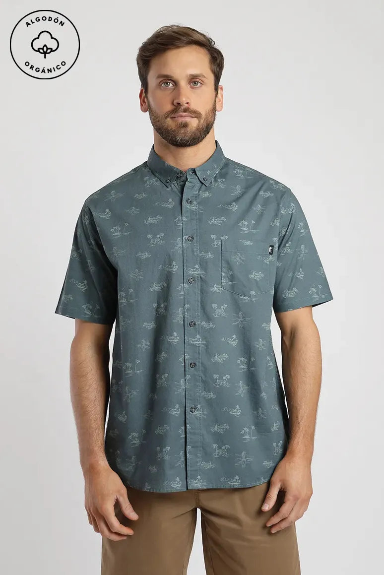 Camisa manga corta Hawaii petróleo - Algodón orgánico