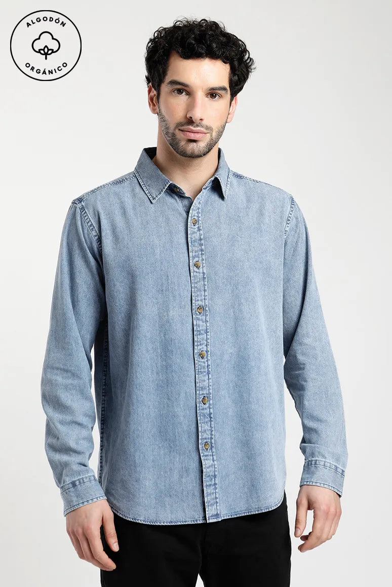Camisa manga larga hombre Denim celeste
