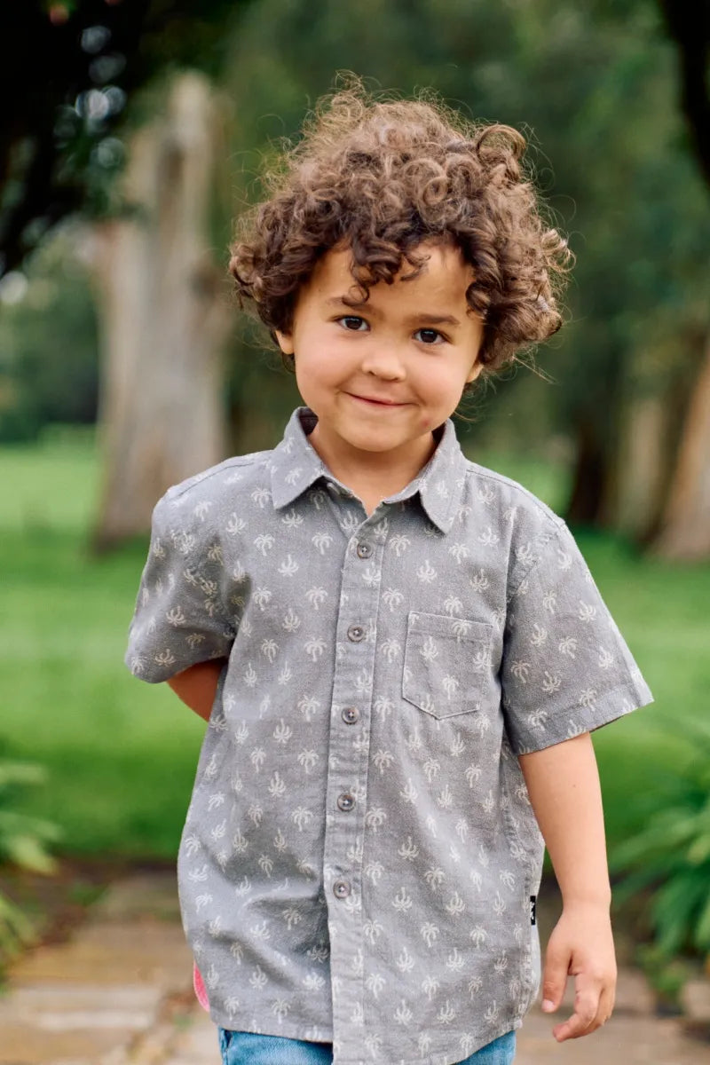 Camisa manga corta kids Palmeras olivo - Lino y algodón orgánico