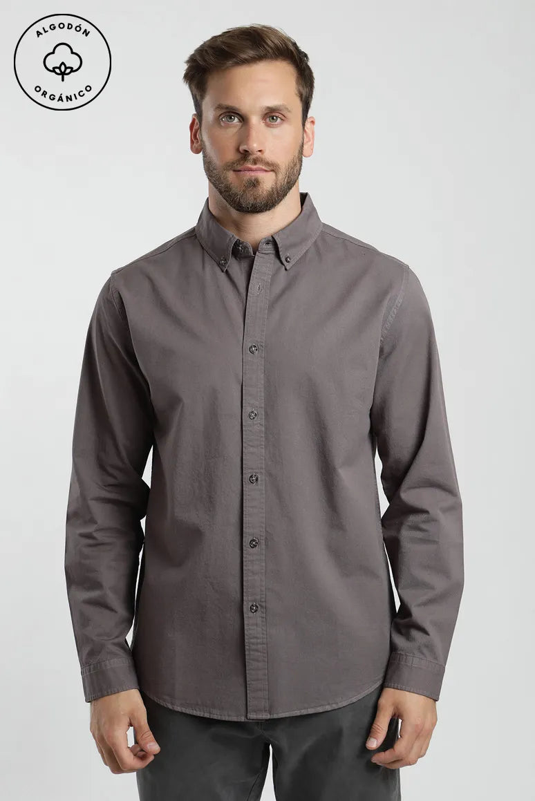Camisa manga larga Sarga café - Algodón orgánico