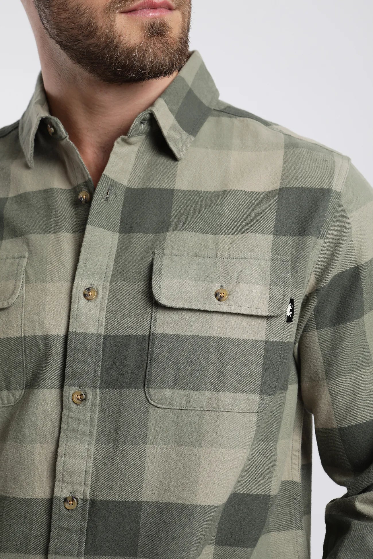 Camisa manga larga Print Franela verde - Algodón orgánico