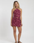 Falda corta mujer amarra flores burdeo Froens