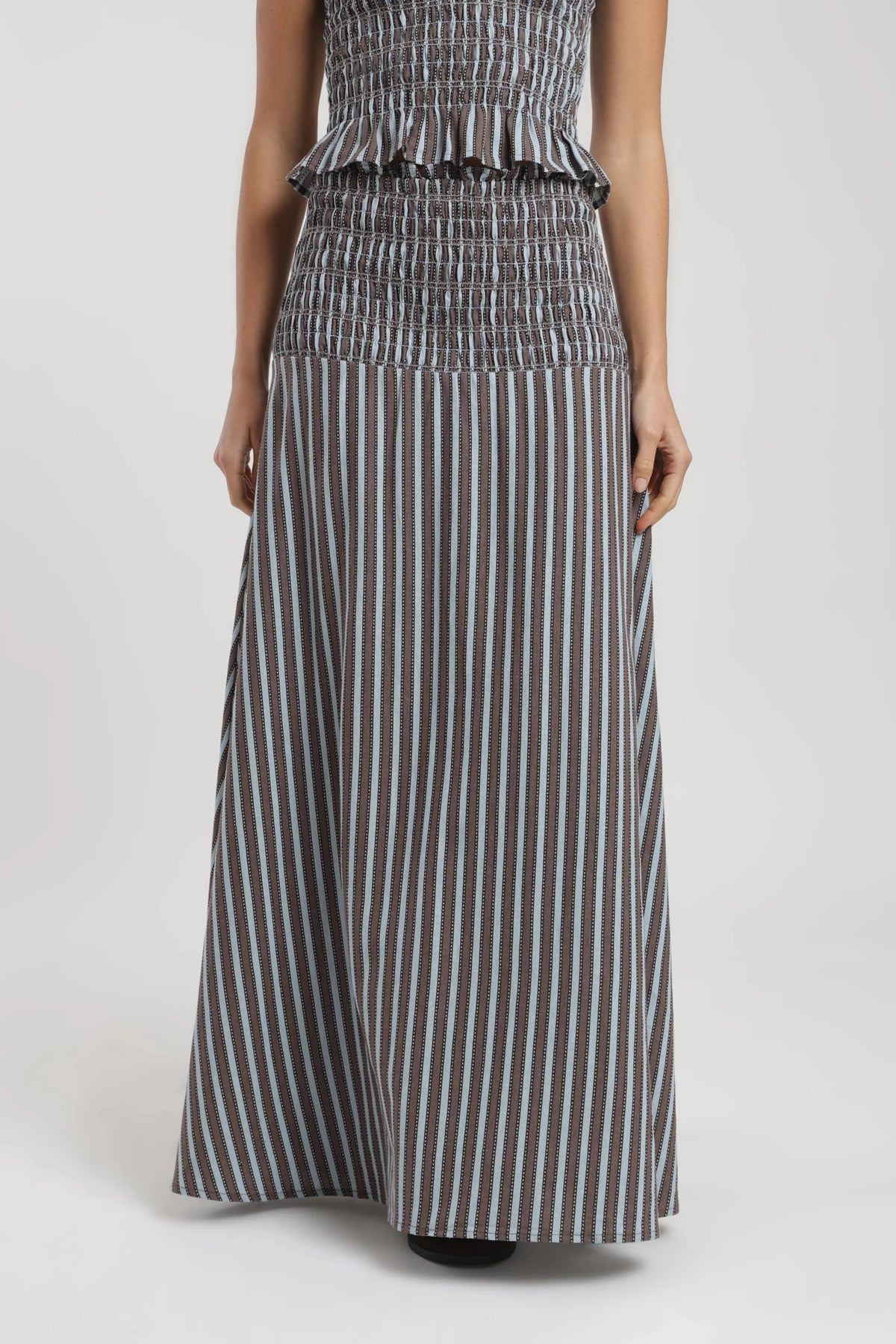 Falda larga mujer smock stripes café Froens