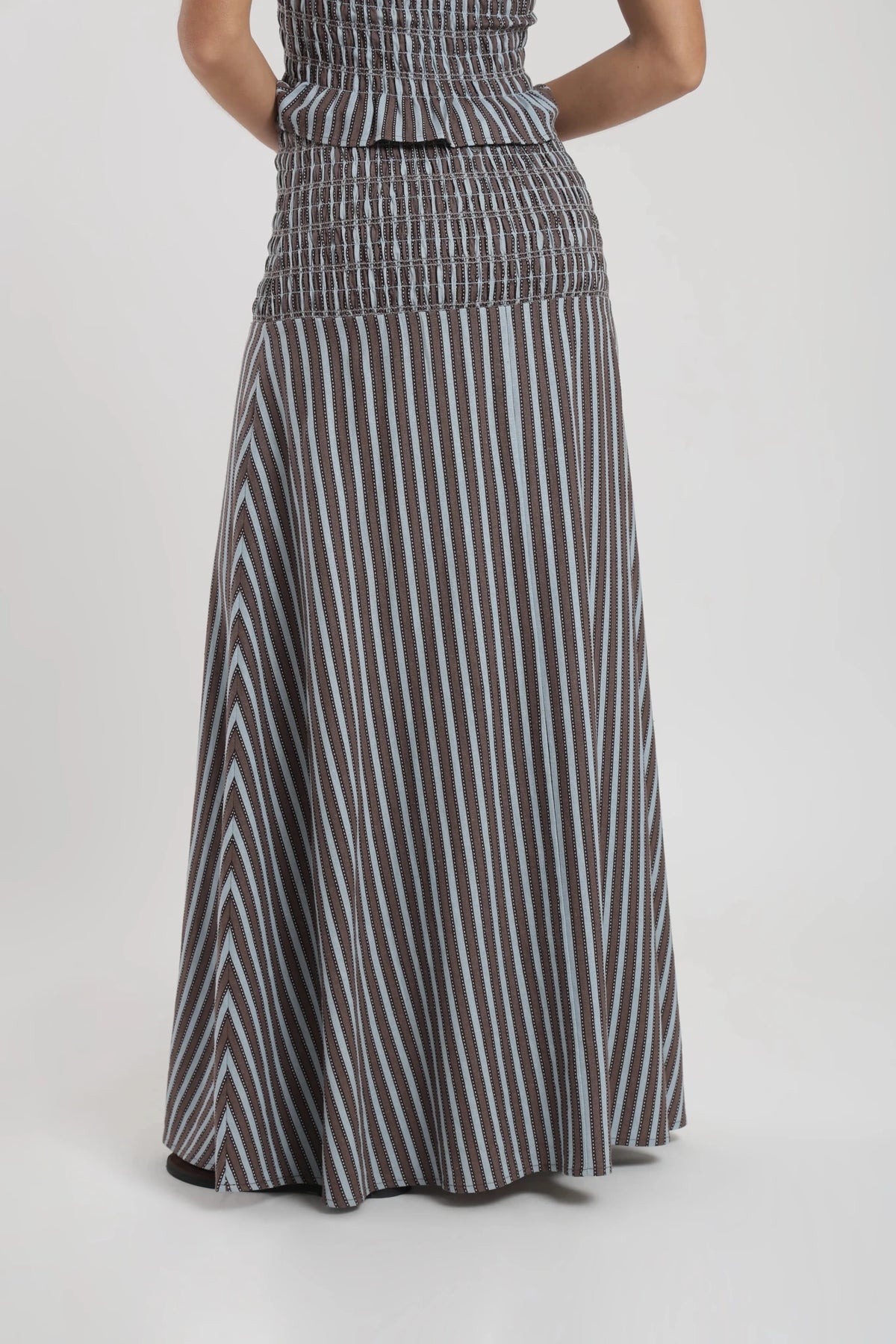 Falda larga mujer smock stripes café Froens