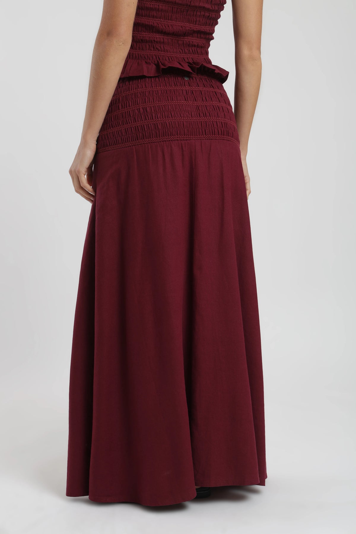Falda larga mujer smock burdeo Froens