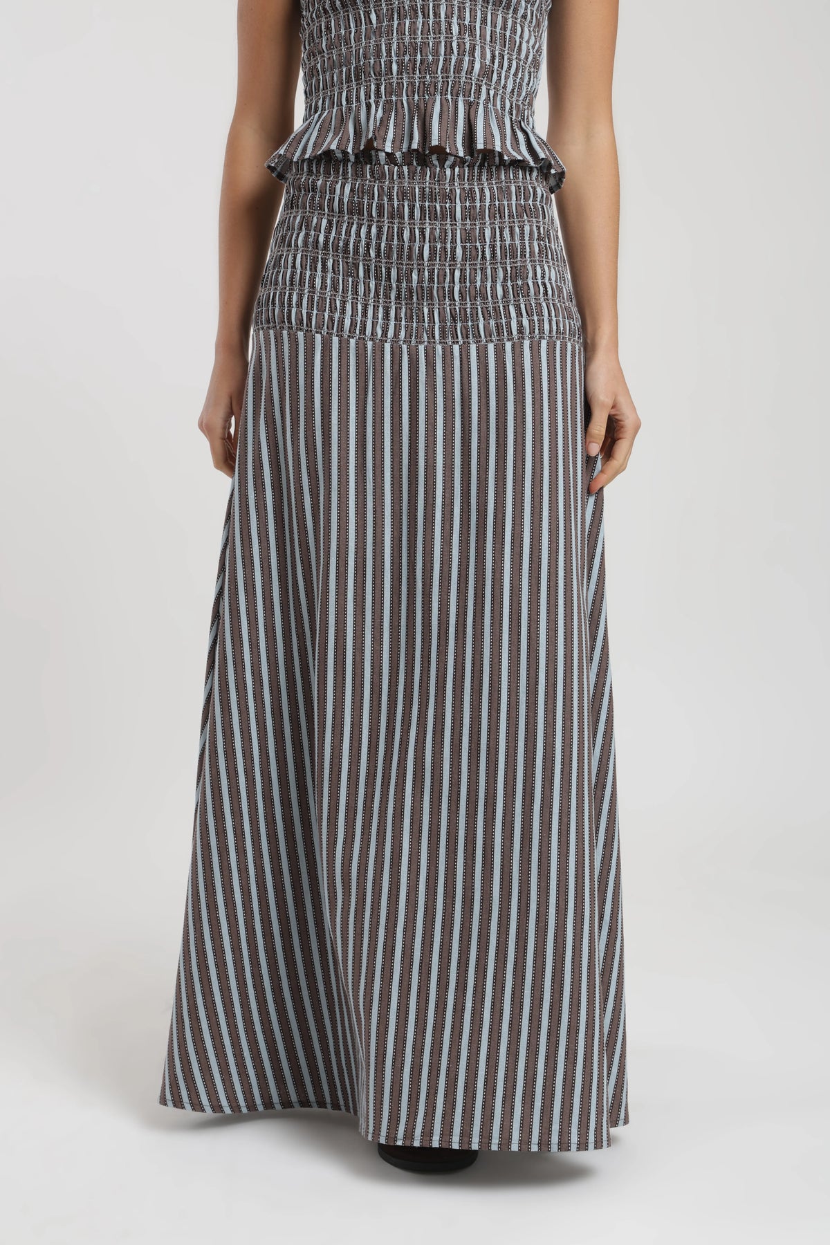 Falda larga mujer smock stripes café Froens