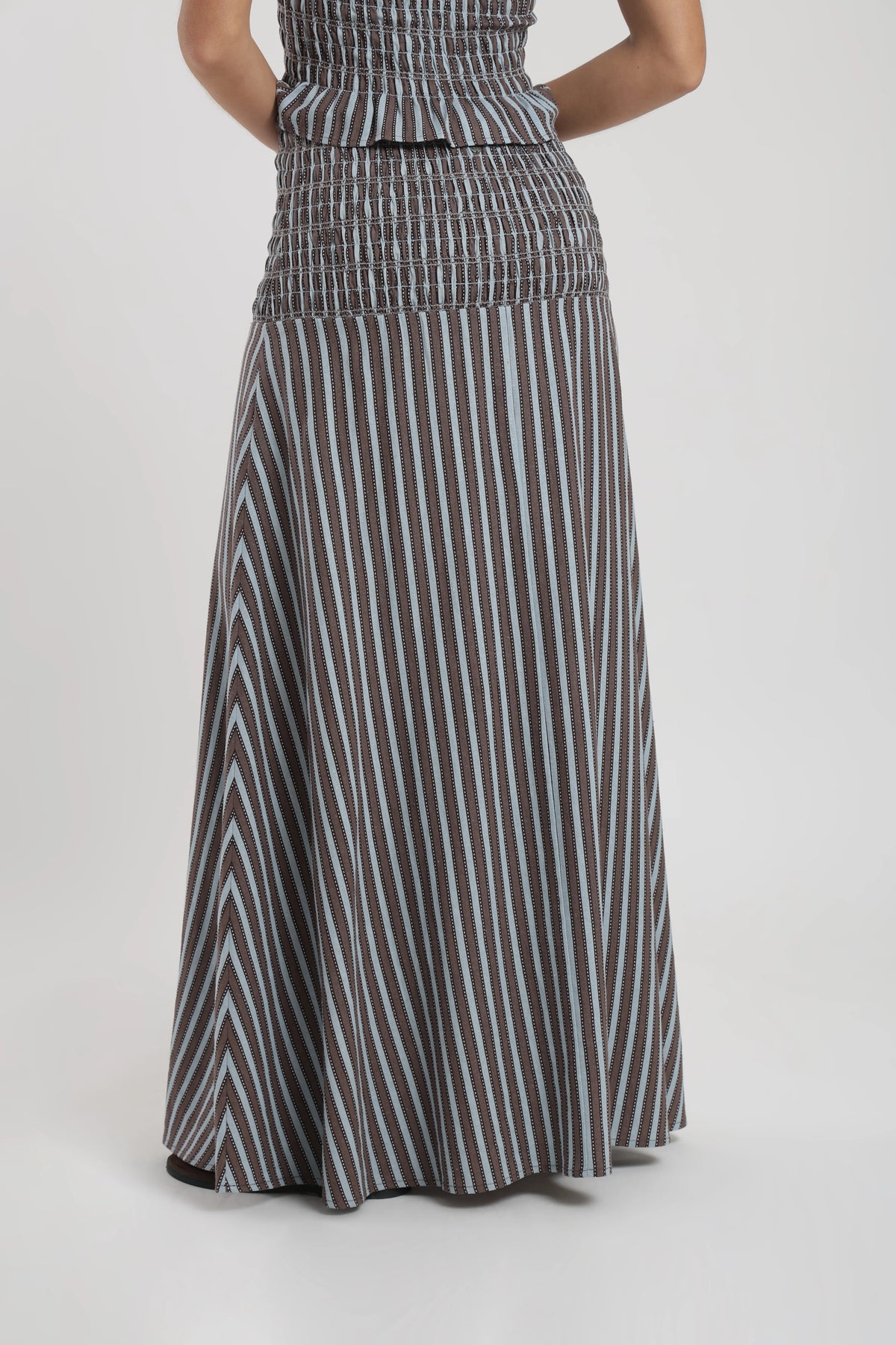 Falda larga mujer smock stripes café Froens