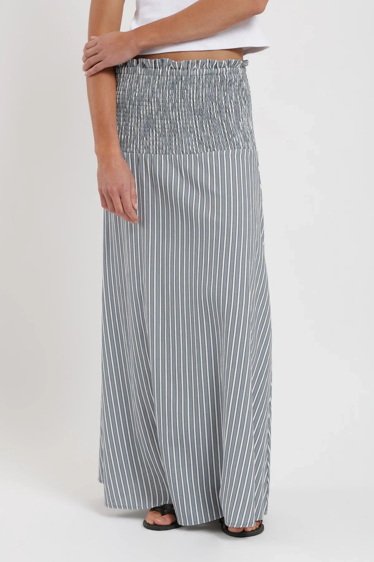 Falda larga Smock rayas gris Froens