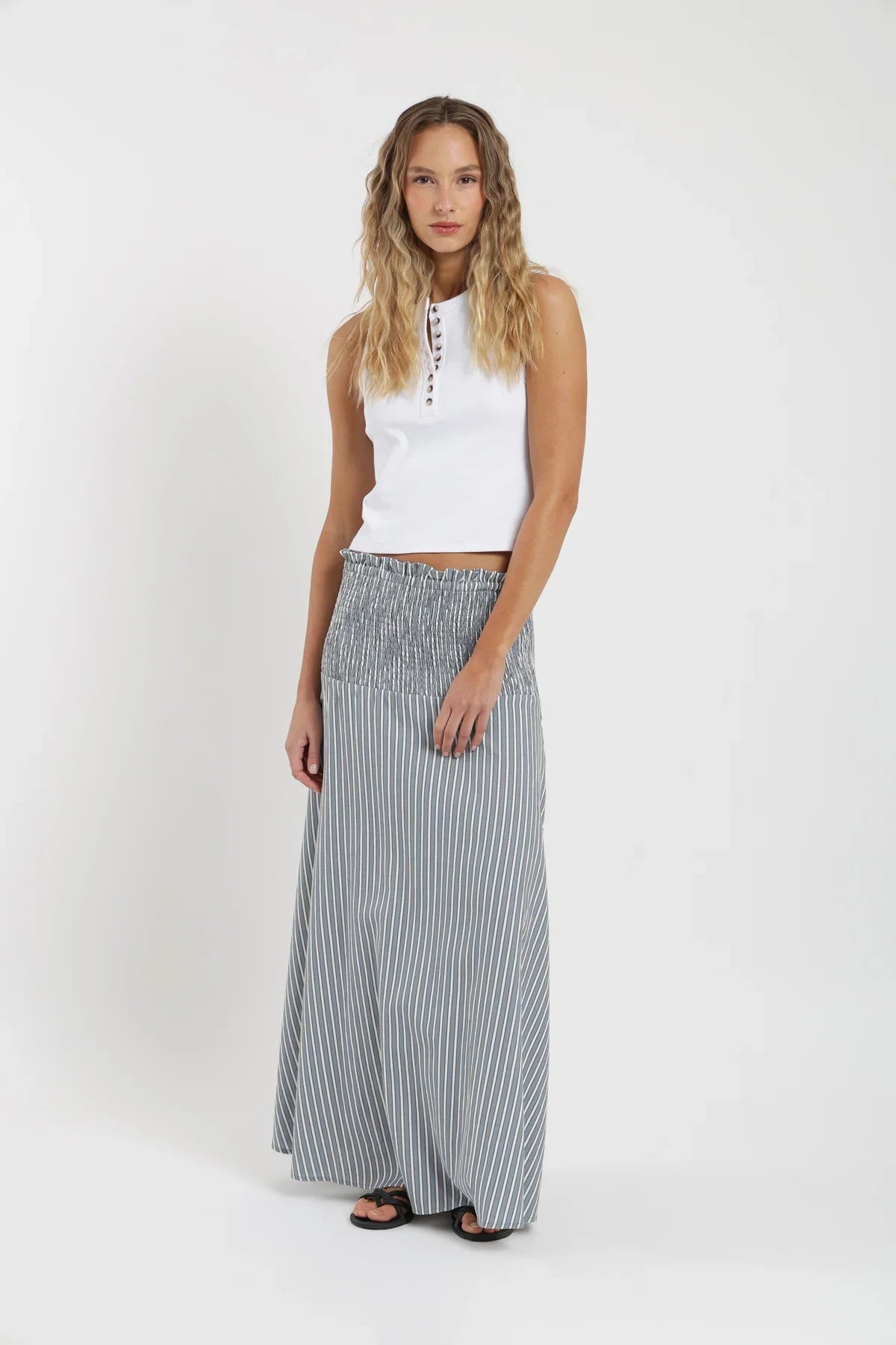 Falda larga Smock rayas gris Froens
