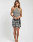 Falda corta mujer Peonía Flores beige