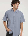 Camisa manga corta Classic celeste - Algodón orgánico y lino
