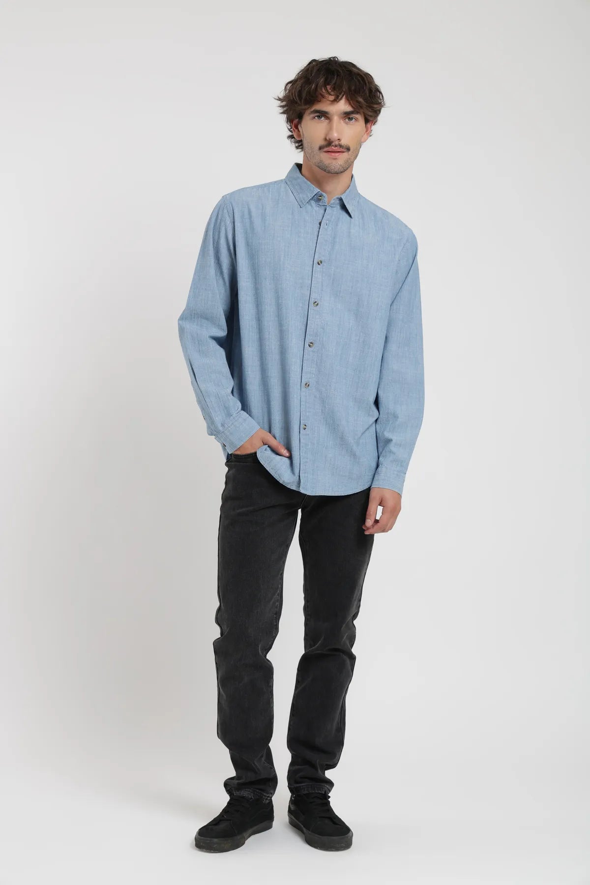 Camisa manga larga Chambray celeste - Algodón orgánico - Frøens