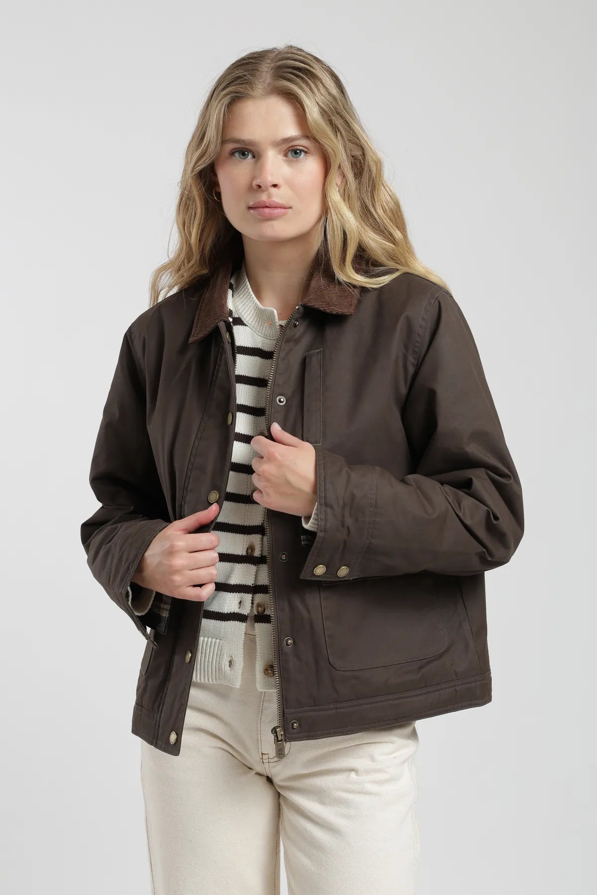 Chaqueta mujer Rocío café - Algodón orgánico waxed - Frøens