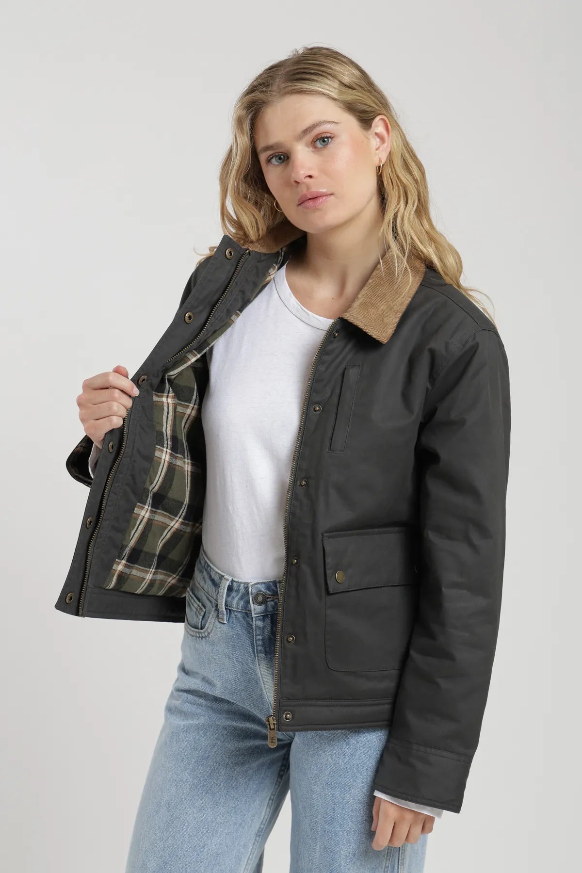 Chaqueta mujer Rocío olivo - Algodón orgánico waxed - Frøens
