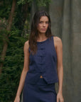 Blusa sin mangas Asia azul