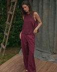 Pantalón mujer Docas rombos burdeo