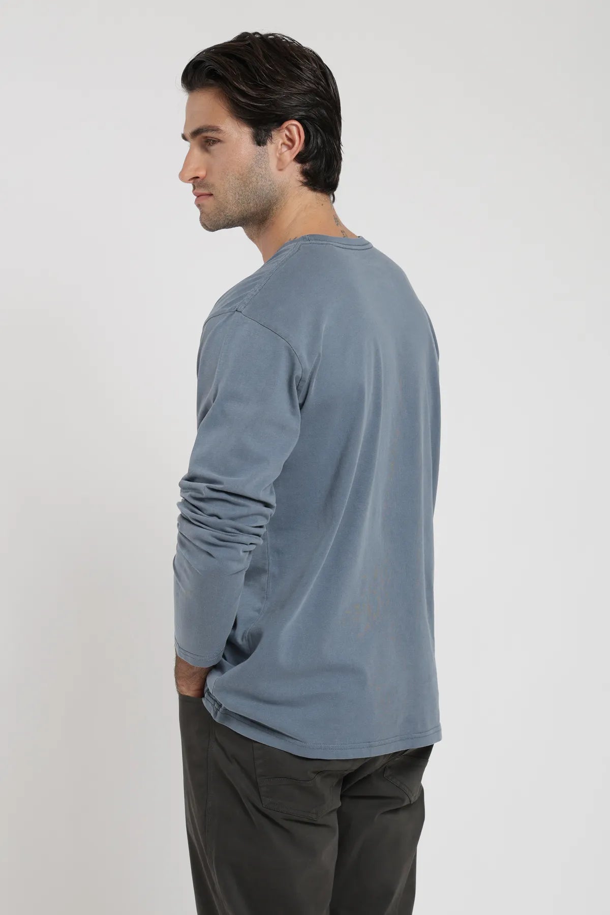 Polera manga larga hombre Plain azul - Algodón orgánico - Frøens