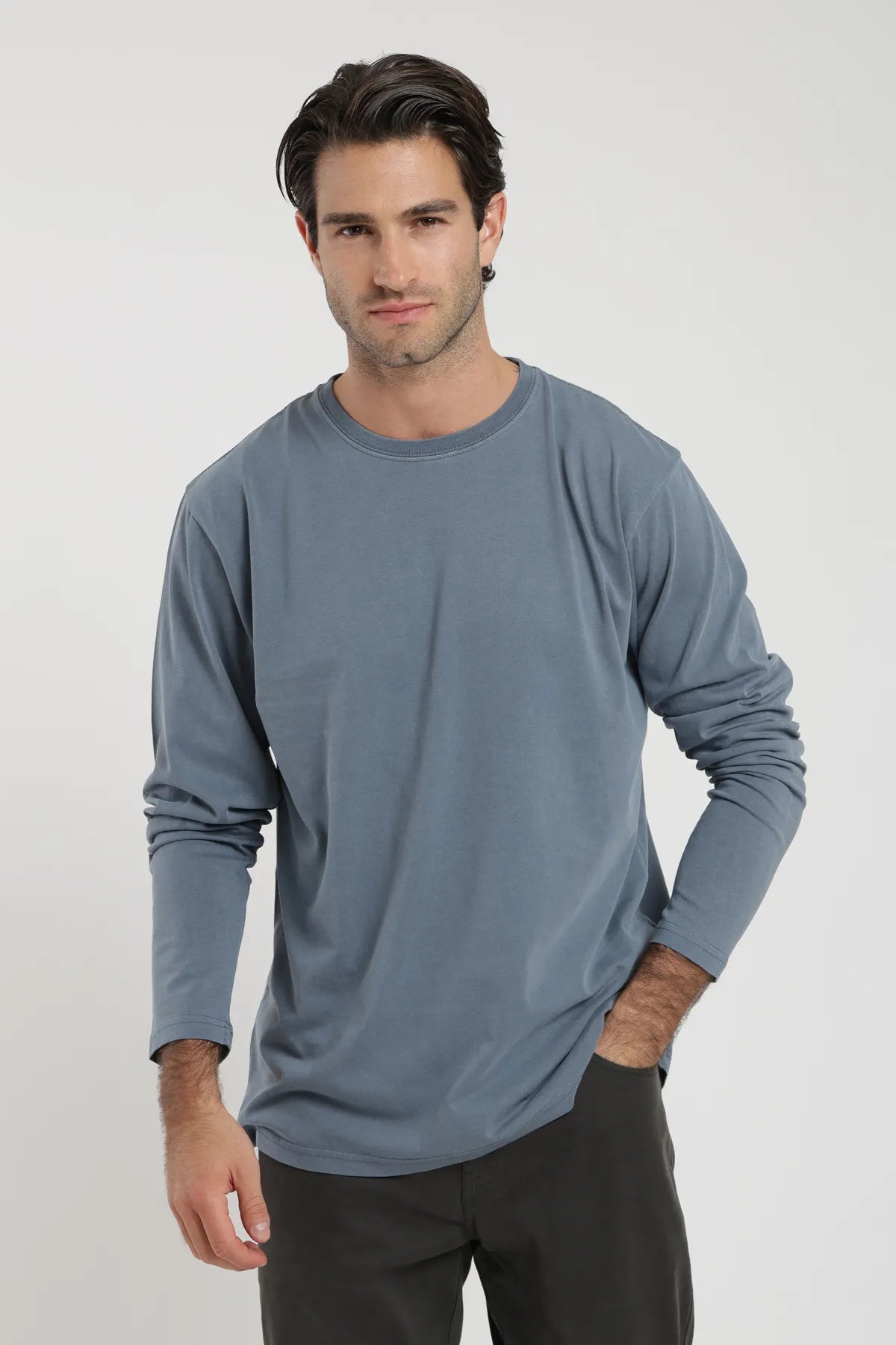 Polera manga larga hombre Plain azul - Algodón orgánico - Frøens
