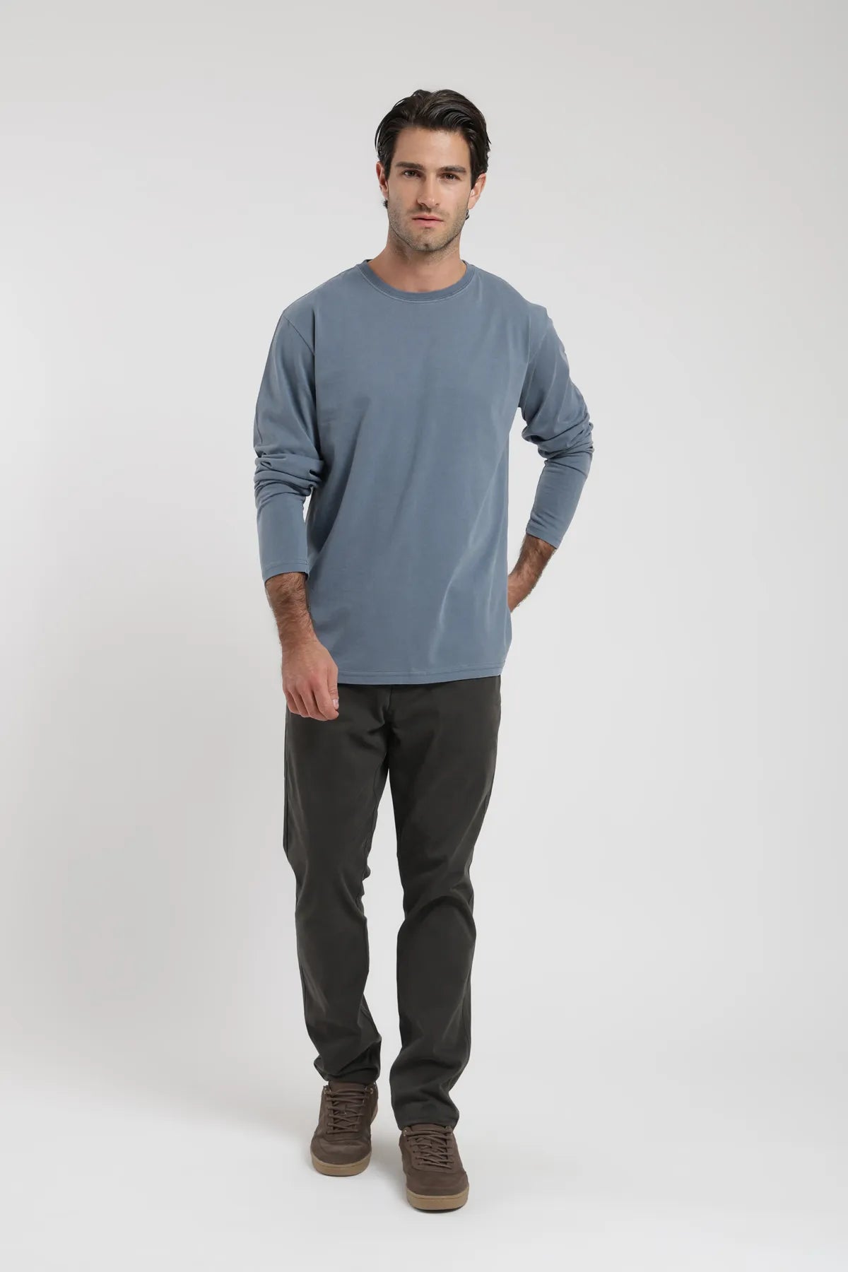 Polera manga larga hombre Plain azul - Algodón orgánico - Frøens