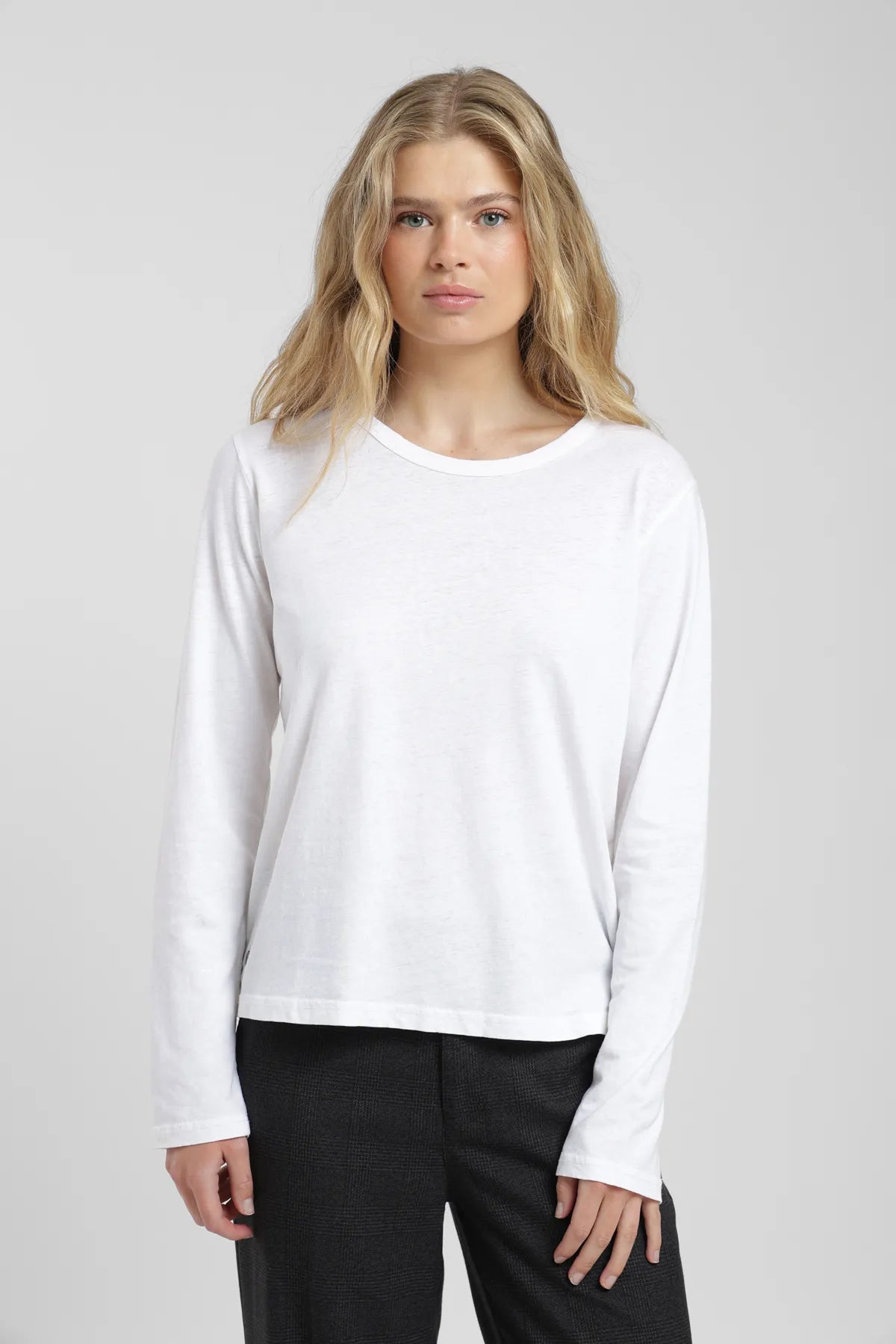 Polera manga larga mujer Lino blanco - Frøens