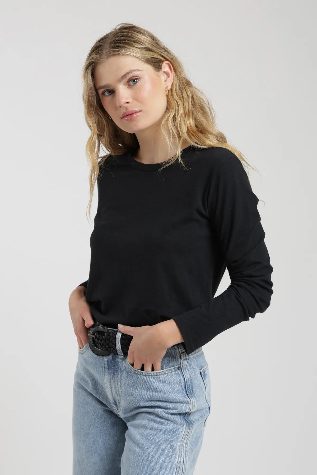 Polera manga larga mujer Lino negro - Frøens