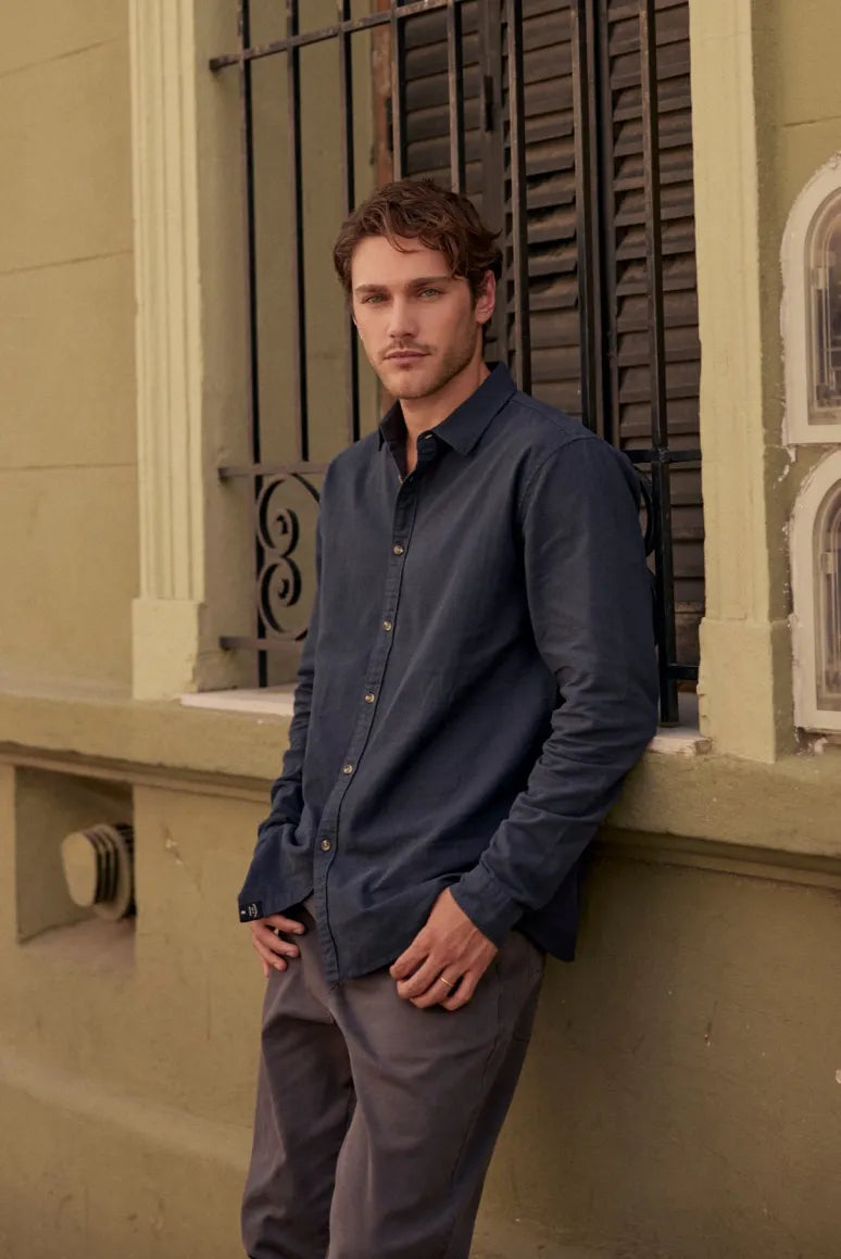 Camisa manga larga Basic azul - Lino y algodón orgánico - Frøens