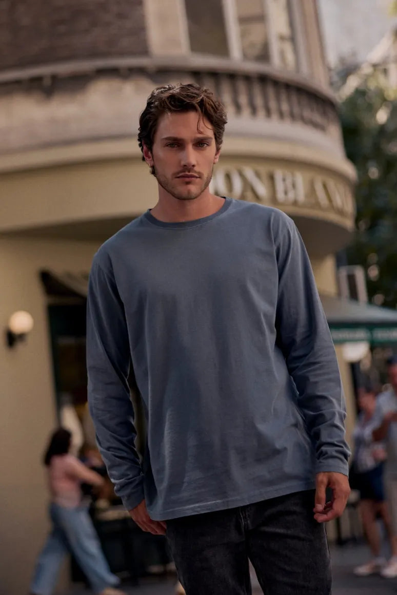 Polera manga larga hombre Plain azul - Algodón orgánico - Frøens