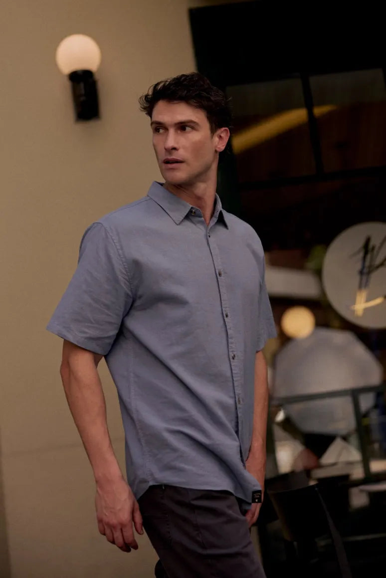 Camisa manga corta Classic celeste - Algodón orgánico y lino - Frøens