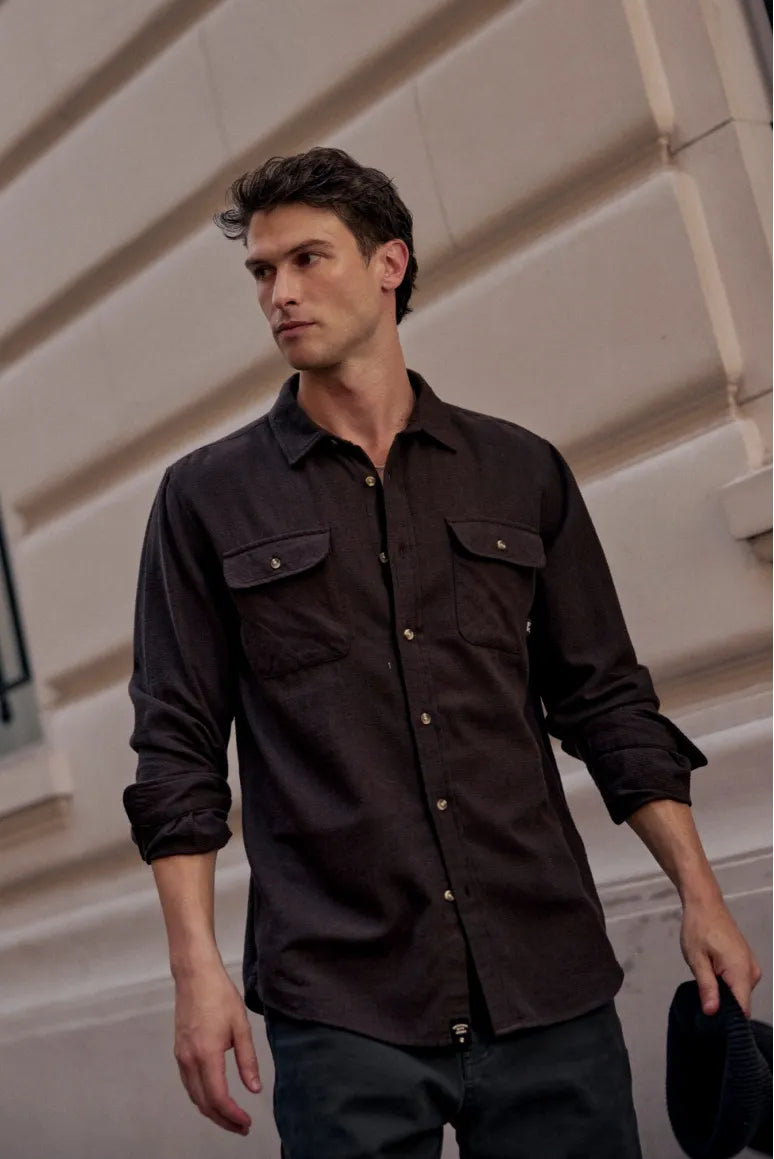 Camisa manga larga Franela café - Algodón orgánico - Frøens