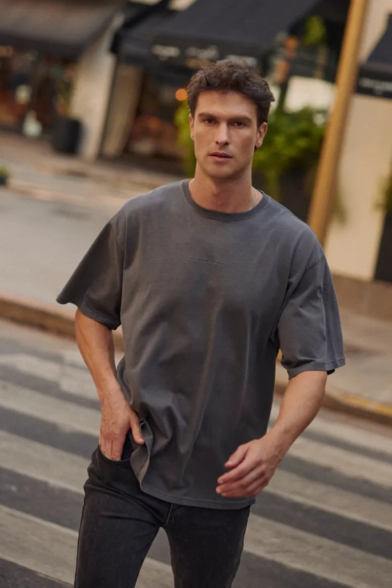 Polera manga corta hombre Oversize grafito - Algodón orgánico - Frøens