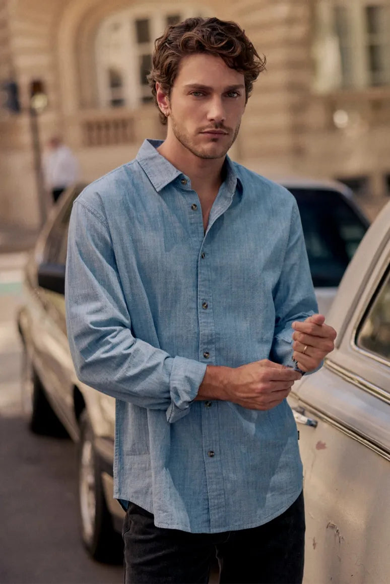 Camisa manga larga Chambray celeste - Algodón orgánico - Frøens