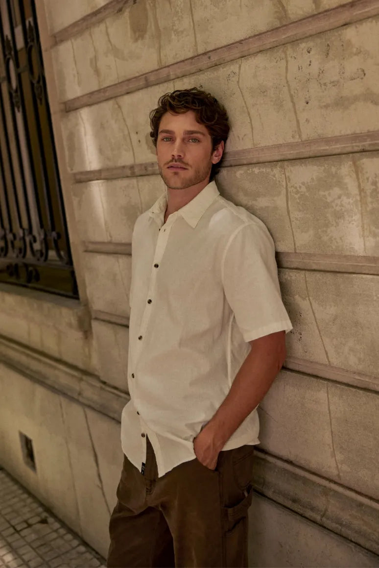 Camisa manga corta Classic blanco - Algodón orgánico y lino - Frøens