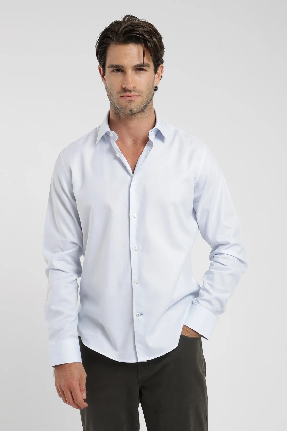 Label - Camisa manga larga slim fit york líneas celeste - Froens