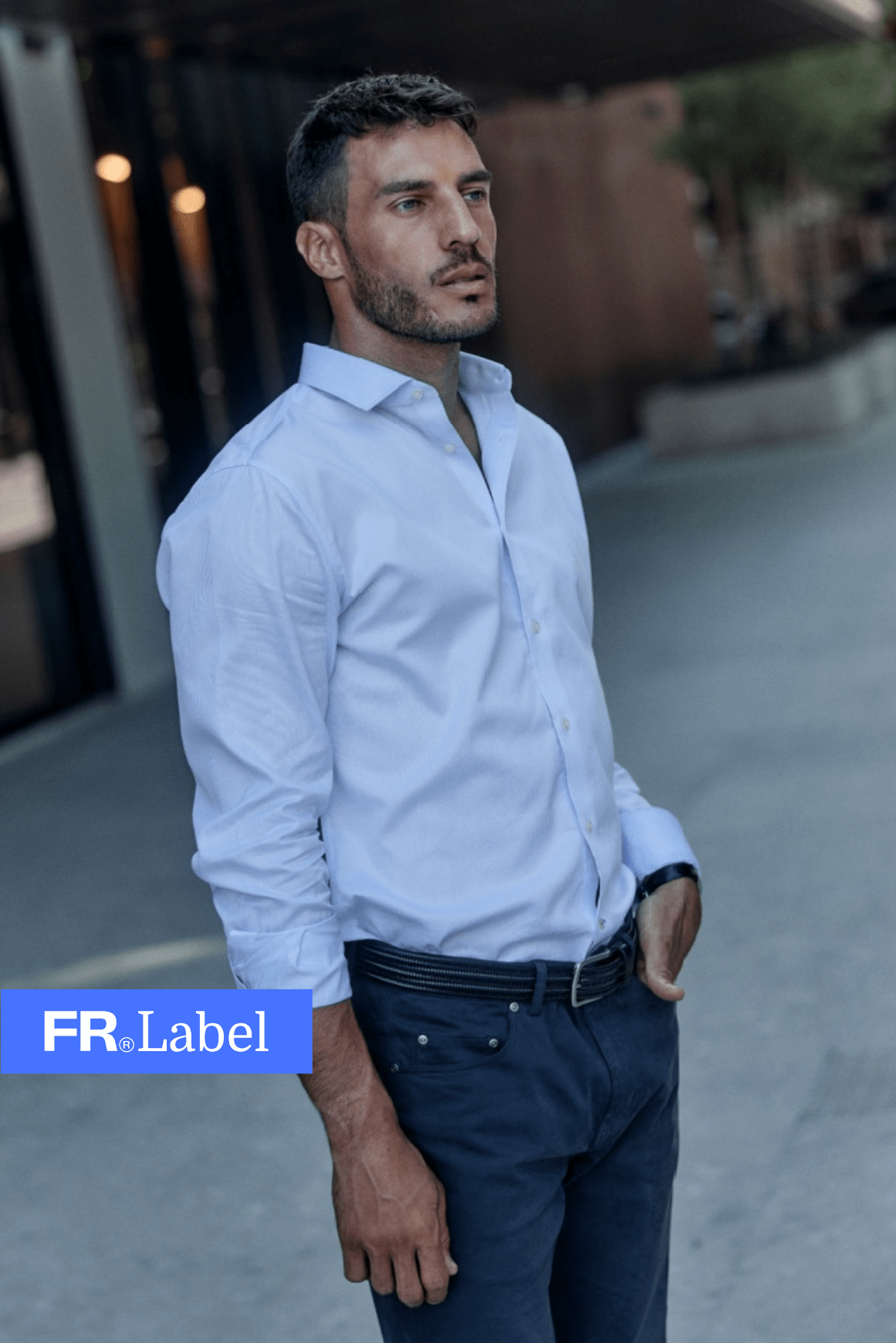 Label - Camisa manga larga slim fit york líneas celeste - Froens