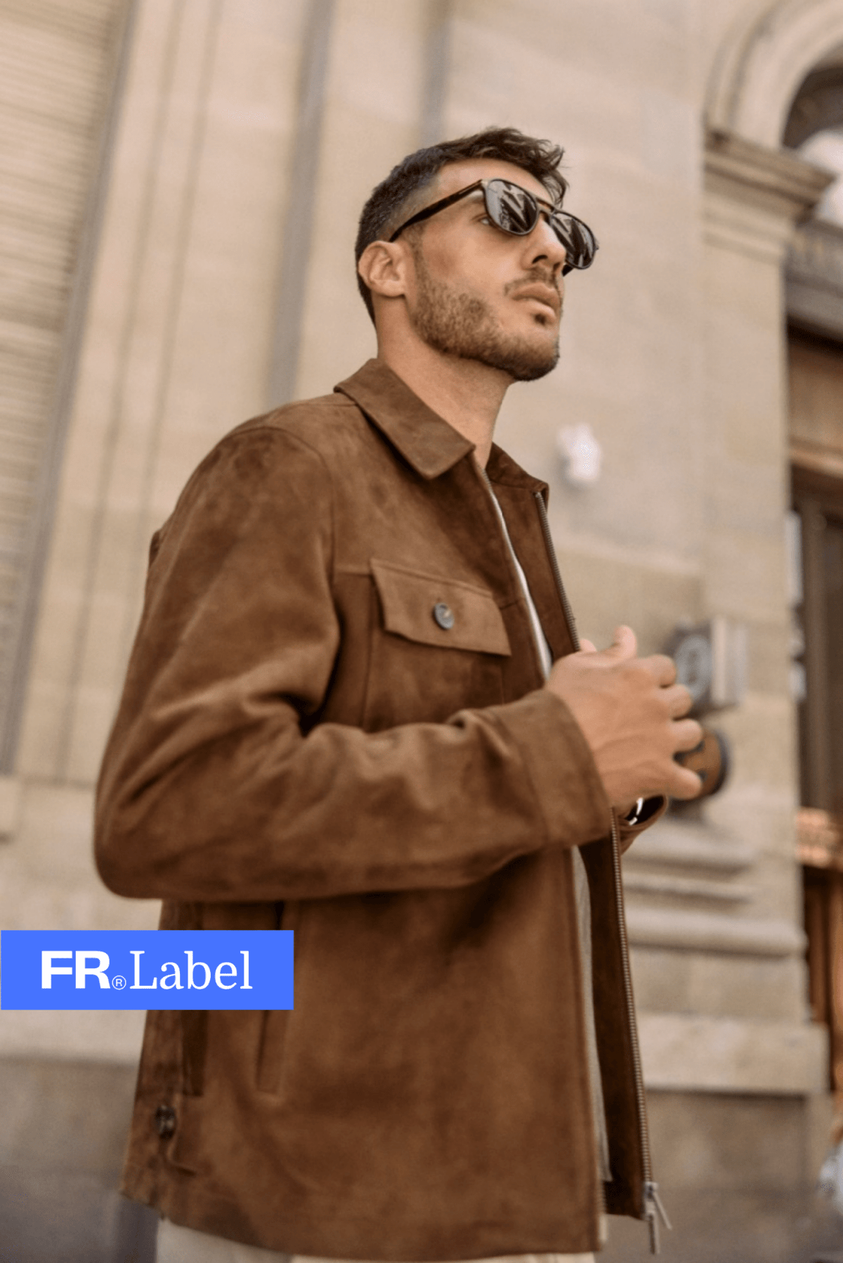 Label - Chaqueta hombre cuero gamuza café - Froens