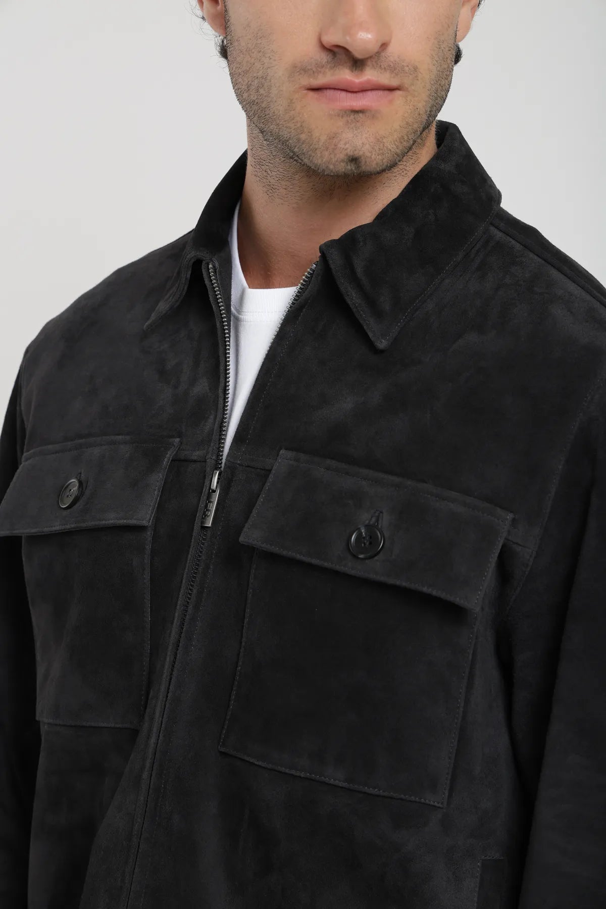 Label - Chaqueta hombre cuero gamuza grafito - Froens