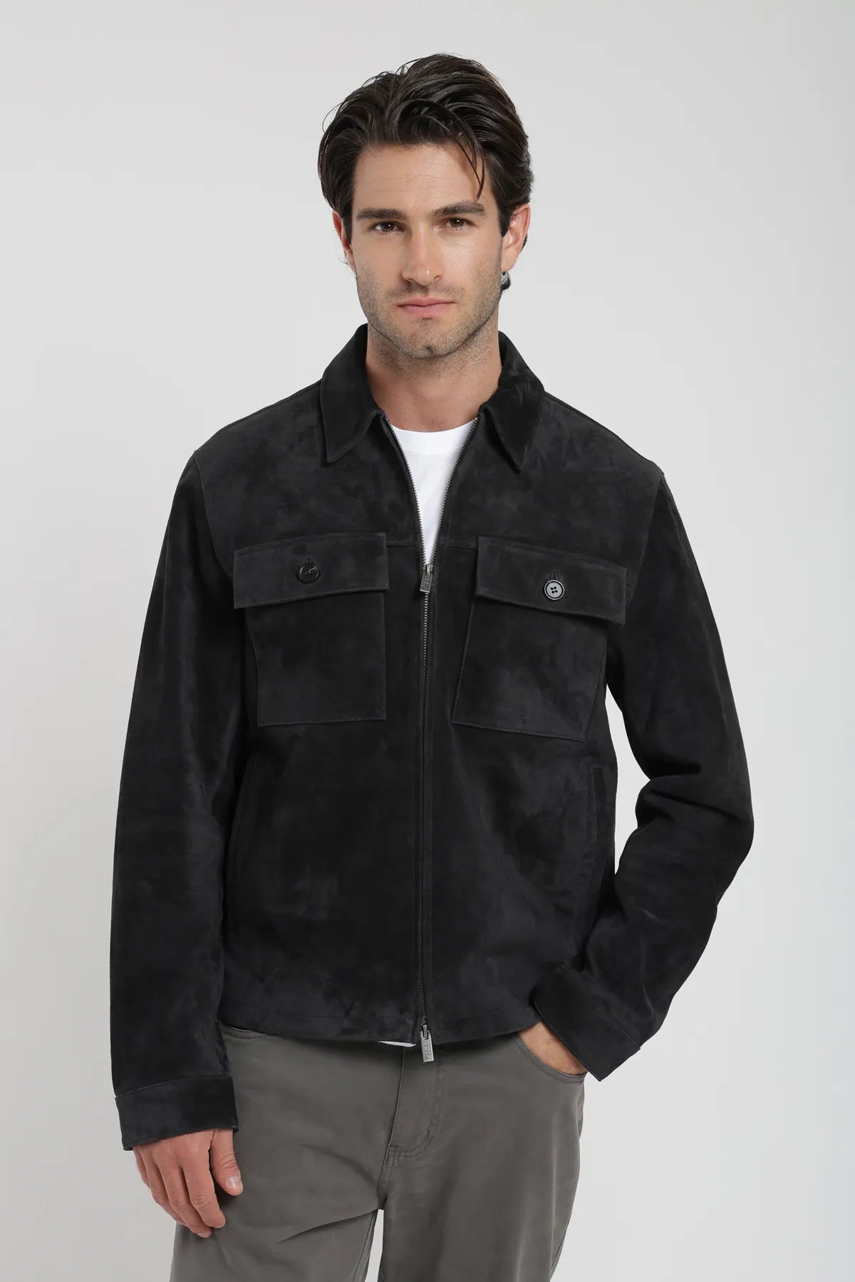 Label - Chaqueta hombre cuero gamuza grafito - Froens