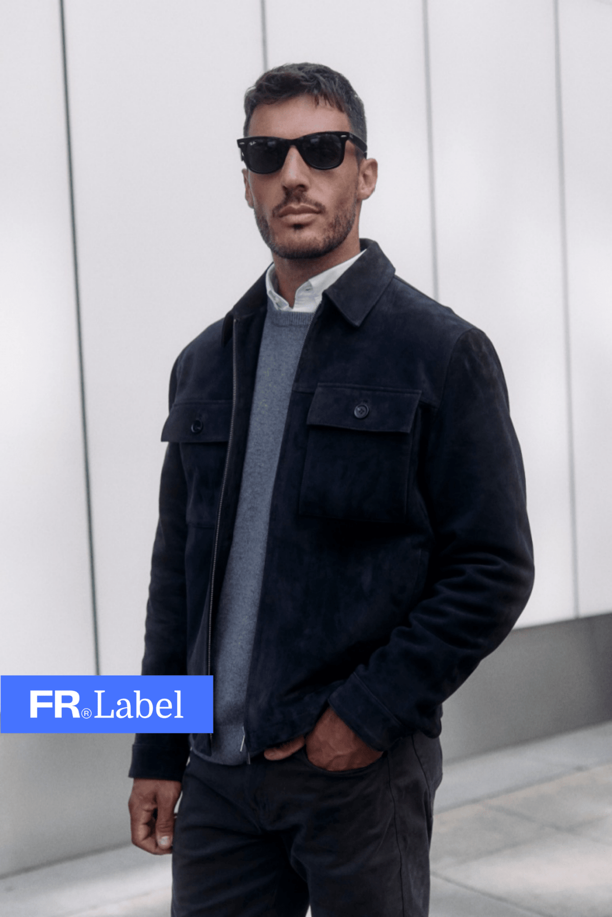 Label - Chaqueta hombre cuero gamuza grafito - Froens