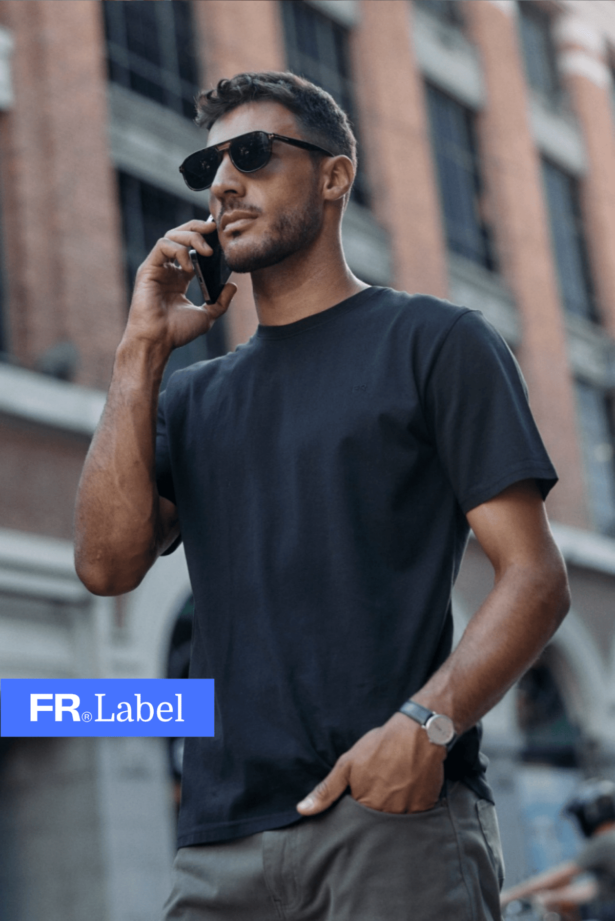 Label - Polera manga corta hombre slim fit negro - Froens