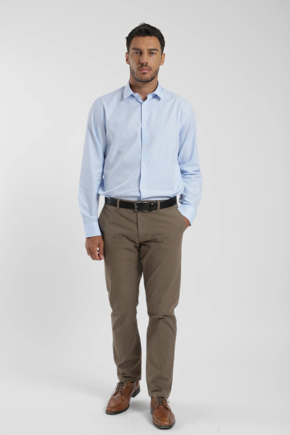 Label - Camisa manga larga non iron celeste