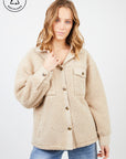 Chaqueta mujer Sherpa beige - Poliéster reciclado