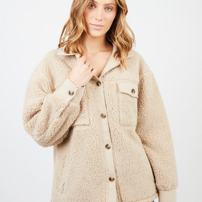 Chaqueta mujer Sherpa beige - Poliéster reciclado