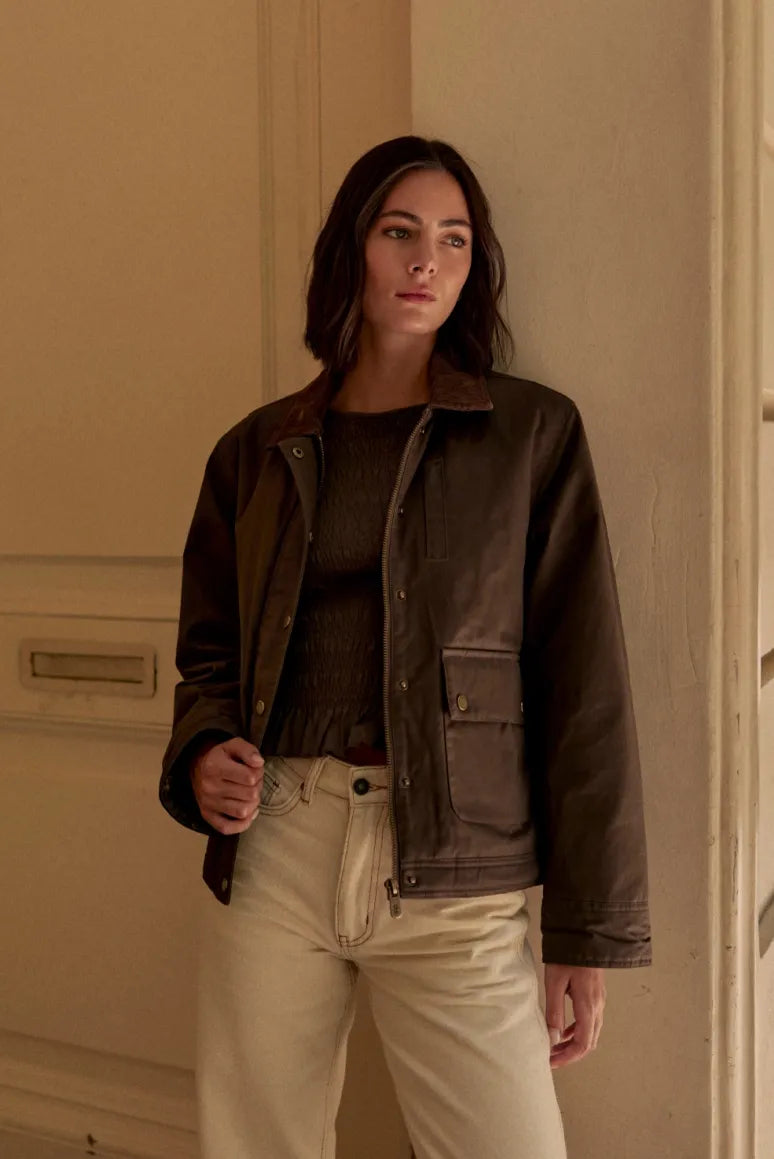 Chaqueta mujer Rocío café - Algodón orgánico waxed - Frøens