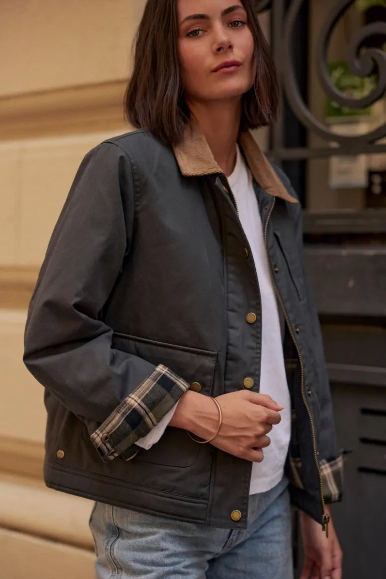 Chaqueta mujer Rocío olivo - Algodón orgánico waxed - Frøens